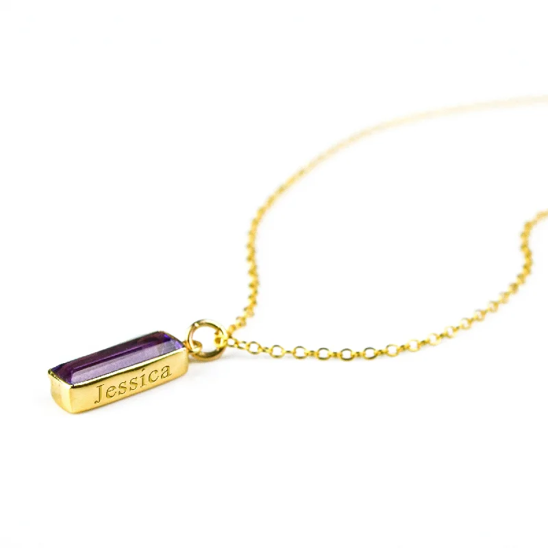 Unique Gold Necklace-Purple Amethyst Vertical Bar Necklace : February Birthstone : Adira Series