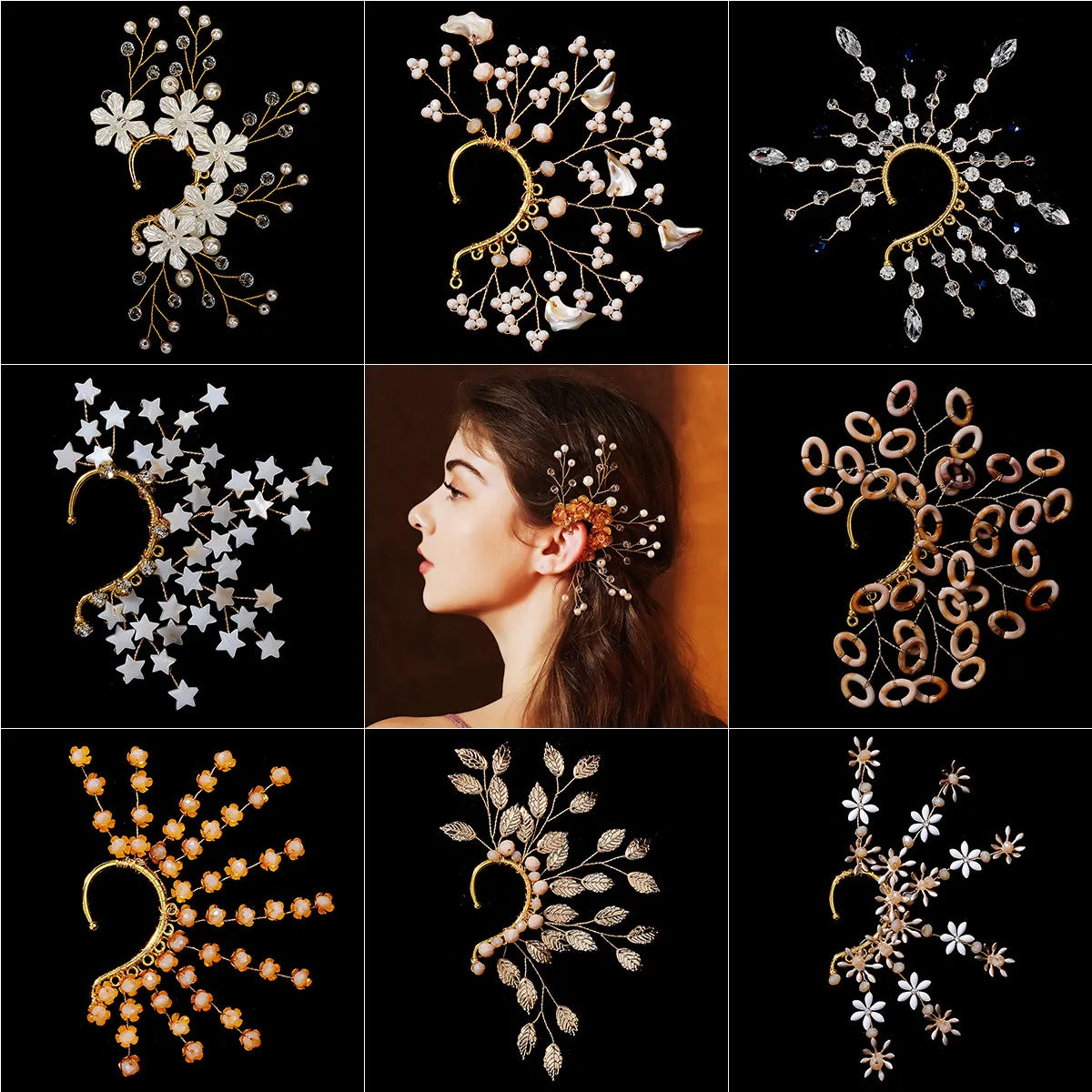 Wholesale Jewelry Sweet Flower Crystal Inlay Ear Cuffs