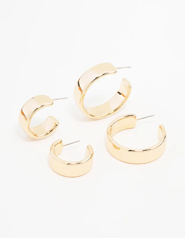 Long Dangle Hoop Earrings-Gold Chubby Hoop Earrings 2-Pack