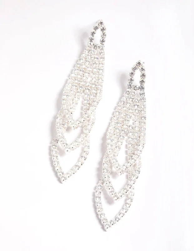 Double Drop Earrings-Cubic Zirconia Graduated Loop Cupchain Earrings