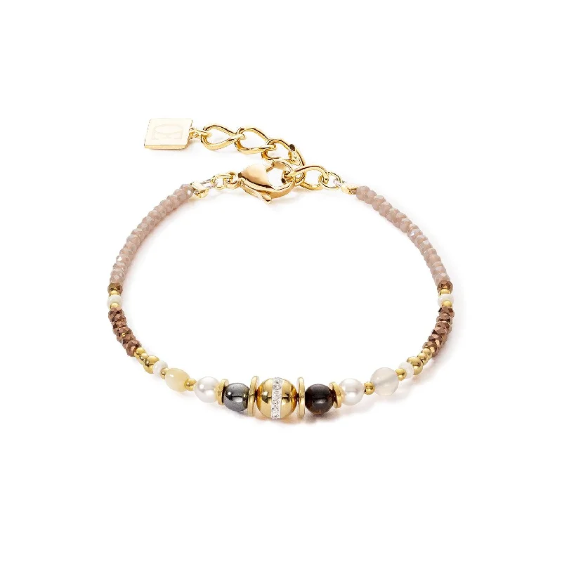 Stylish Diamond Bracelet-Coeur De Lion Brown Crystals and Pearls Bracelet