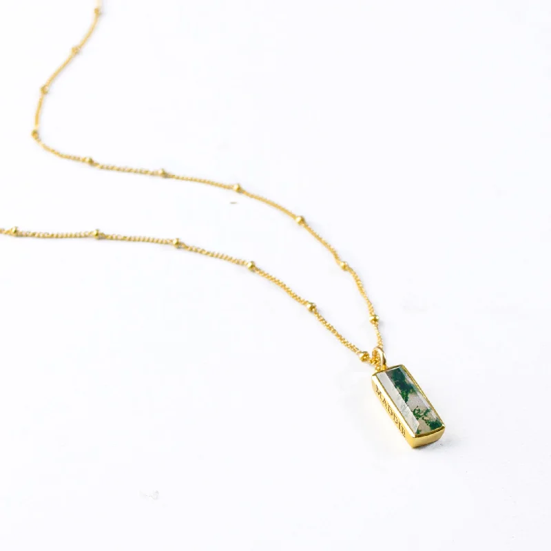 Layered Heart Pendant Necklace-Moss Agate Vertical Bar Necklace : Adira Series