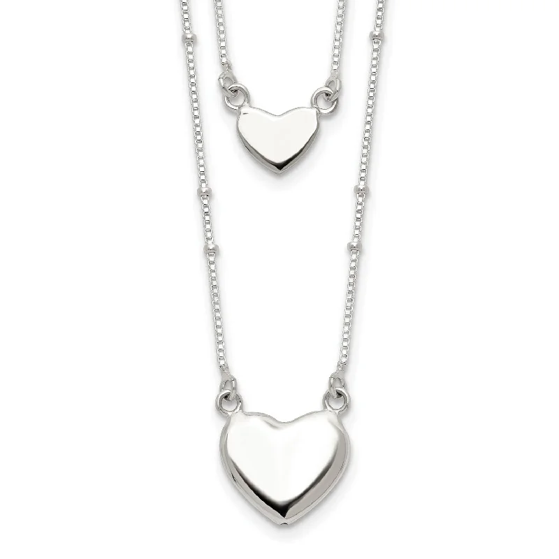 Elegant Sapphire Necklace-Sterling Silver 18-inch Heart Two Layer Necklace