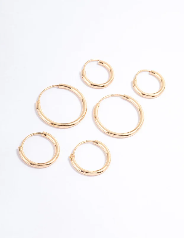 Long Dangle Hoop Earrings-Gold Basic Skinny Graduating Earrings Pack