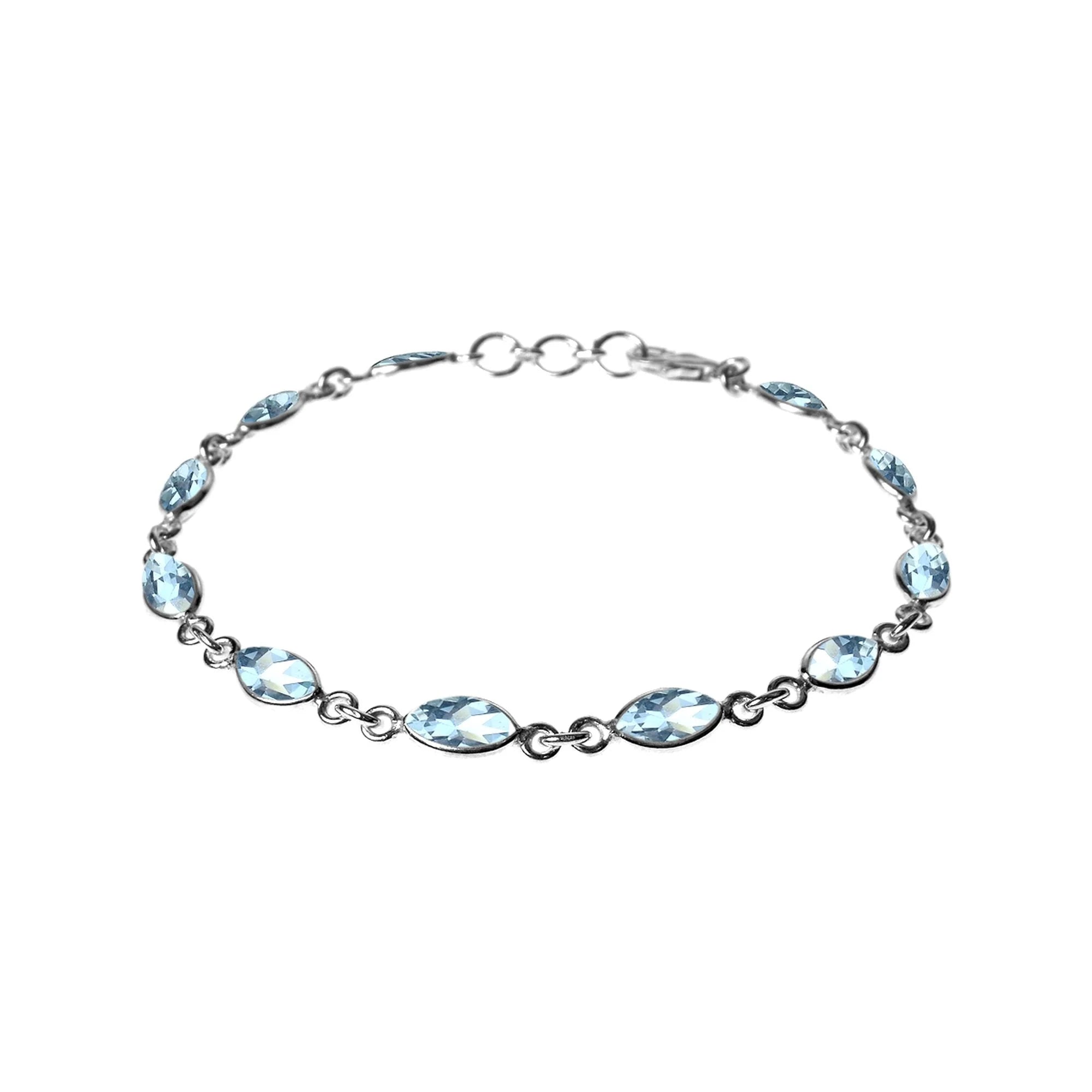 Sterling Silver Bar Bracelet-Multi Stone Marquise Blue Topaz Facet Bracelet