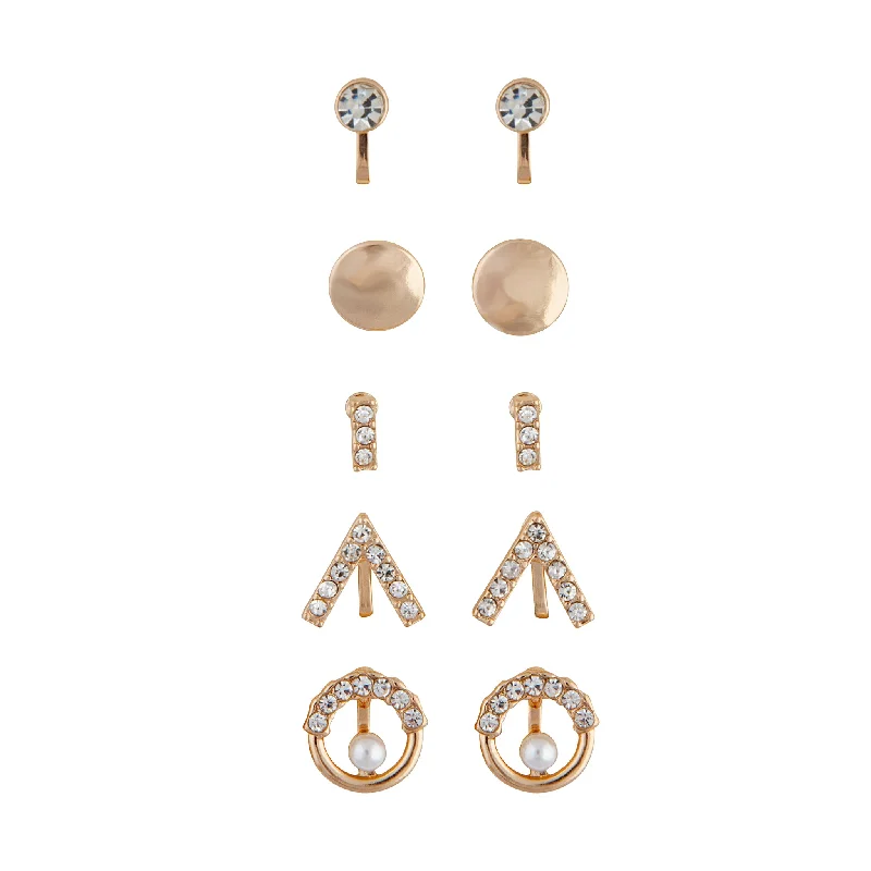 Gold Hoop Earrings-Gold Geo Diamante Clip-On Earring 5-Pack