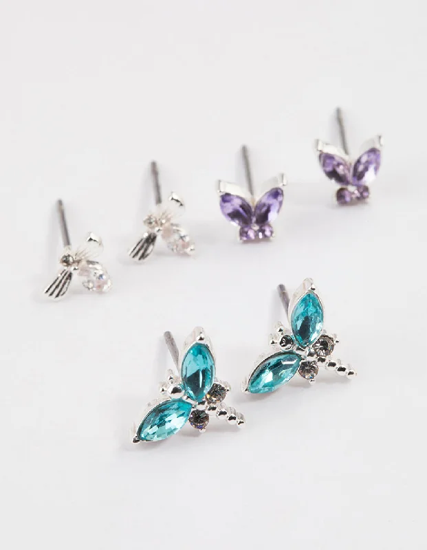 Glittery Hoop Earrings-Silver Mixed Butterfly Stud Earrings Pack