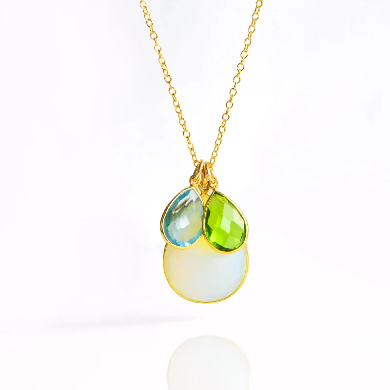 Bold Statement Necklace-Mother's and Child's Birthstones Teardrop Pendant Necklace