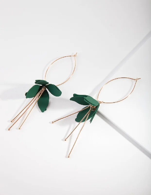 Trendy Statement Earrings-Green Coated Flower Drop Earrings