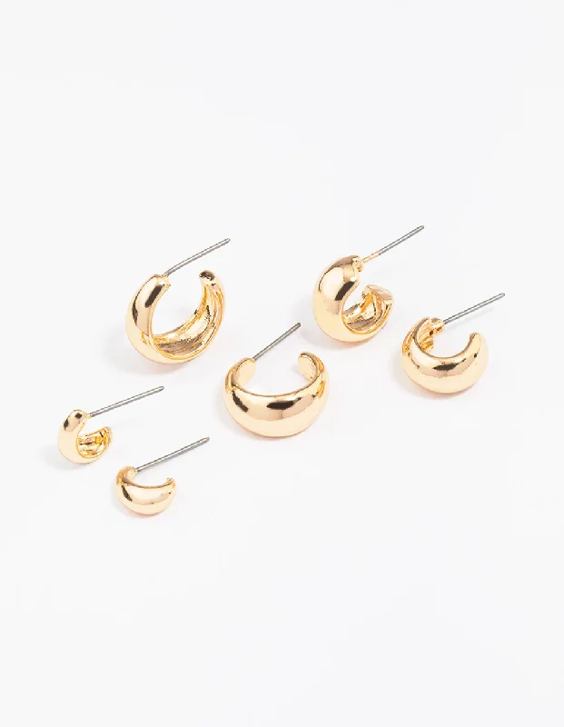 Big Statement Earrings-Gold Mixed Gradual Simple Hoop Earring 3-Pack