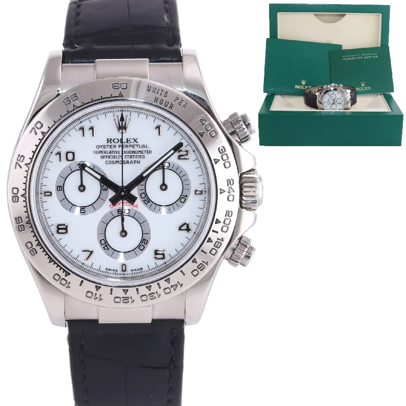 Women's Solar-Powered Sports Watch-Rolex Daytona 116519 White Arabic 40mm Leather White Gold Watch Box