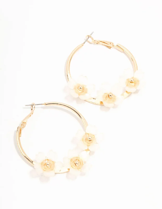 Freshwater Pearl Earrings-Gold Acrylic Flower Hoop Earrings