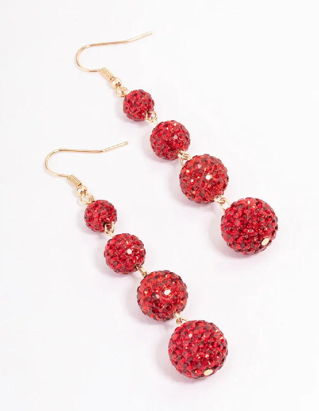 Artistic Earrings-Red Triple Ball Drop Earrings