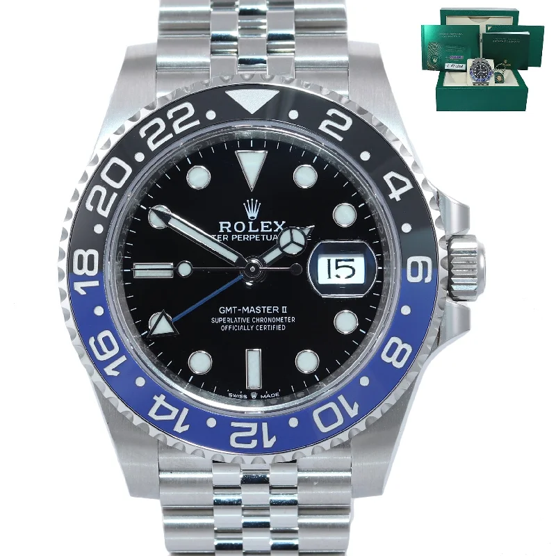 Designer Watch with Custom Band-NEW 2021 PAPERS Rolex GMT Master Batman Blue Jubilee 126710 Watch Box