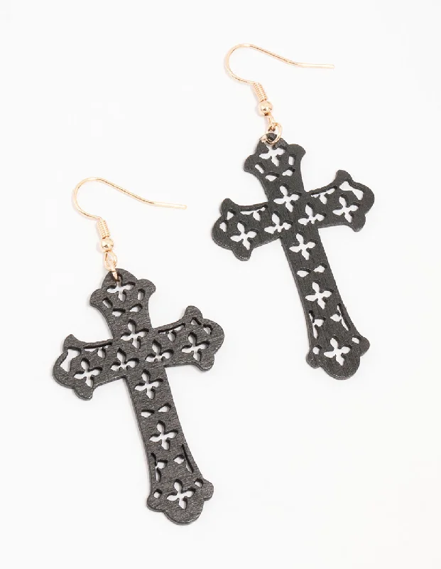 Luxury Designer Earrings-Winged Cut Out Cross Drop Earrings