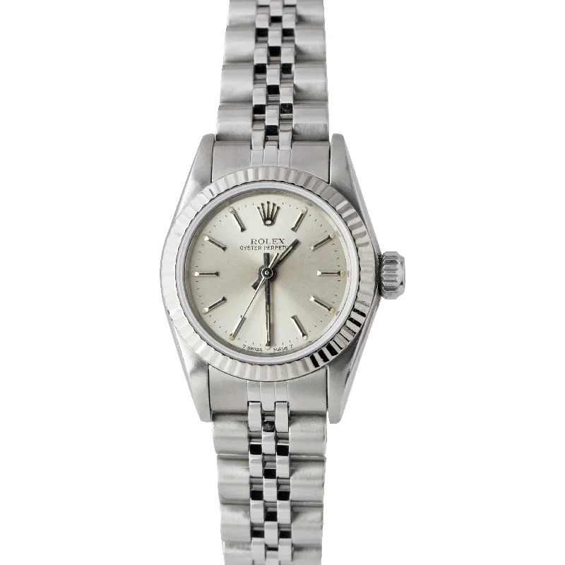 Vintage Style Men's Watch-Ladies Rolex Oyster Perpetual 24mm Silver Jubilee Stainless Steel Watch 67194