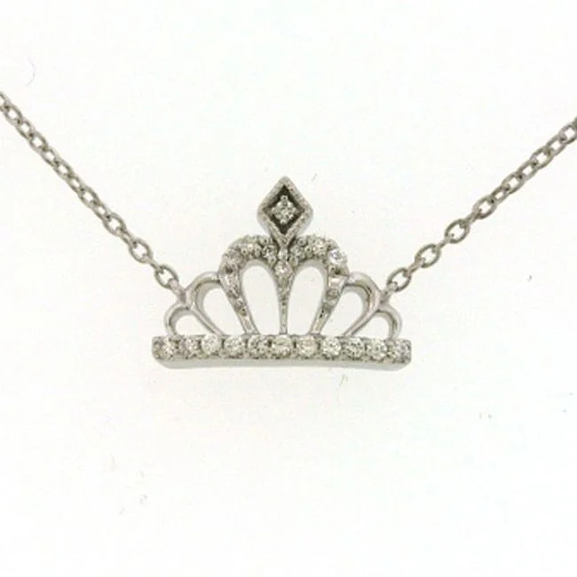 Classic Layered Necklace-1/10 CTW Diamond Tiara Crown Necklace in Sterling Silver