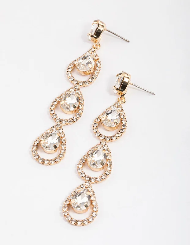 Bold Gold Earrings-Gold Halo Teardrop Earrings