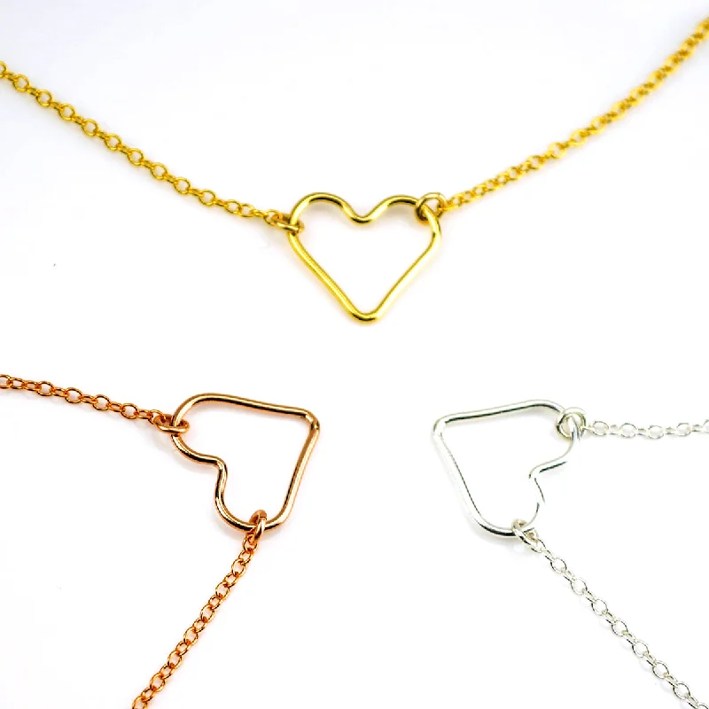 Simple Birthstone Bar Necklace-Simple Open Heart Chain Necklace