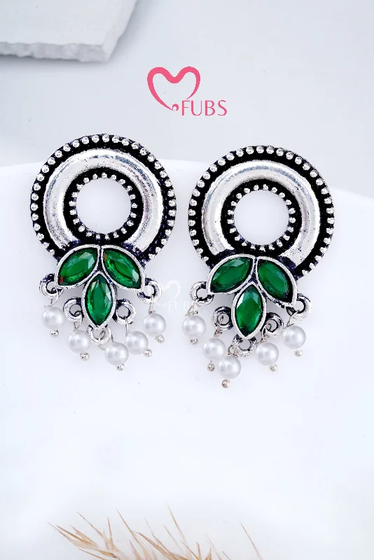 Stud Earrings with Gemstones-Green Mystic Metal Oxidized Earrings