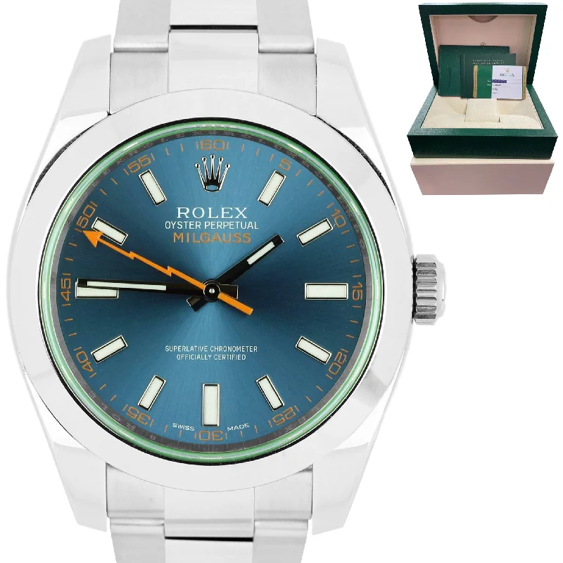 Men’s Sports Watch with Altimeter-MINT 2019 Rolex Milgauss Z-Blue Green Anniversary 116400 GV Stainless Watch