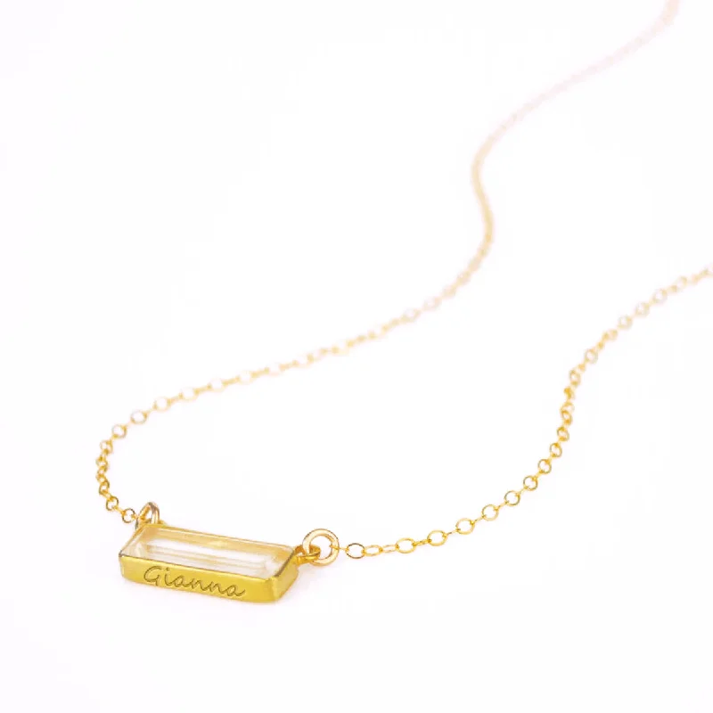 Gold-Plated Necklace-Clear Quartz Bar Necklace : April Birthstone : Adira Series