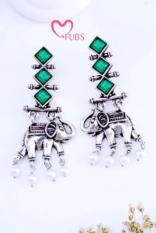 Fashion Pearl Earrings-Green Divine Elephant Elegance Earrings