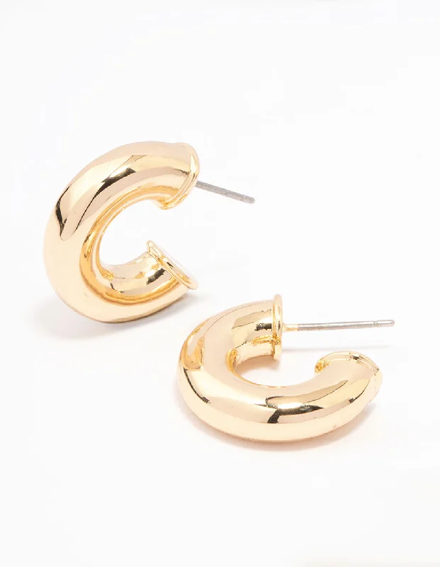 Diamond Stud Earrings-Gold Plated Mini Chunky Hoop Earrings