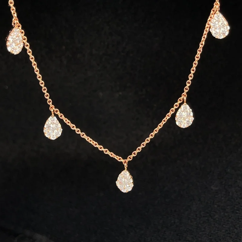 Silver Necklace with Gemstones-Diamond Eternity Halo Station Necklace in 18k Rose Gold - (#47-HLDIA000447)