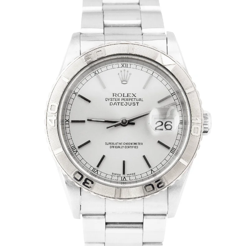 Fashion Chronograph Watch-UNPOLISHED Rolex DateJust 36mm Turn-O-Graph Silver Dial Stainless Watch 16264