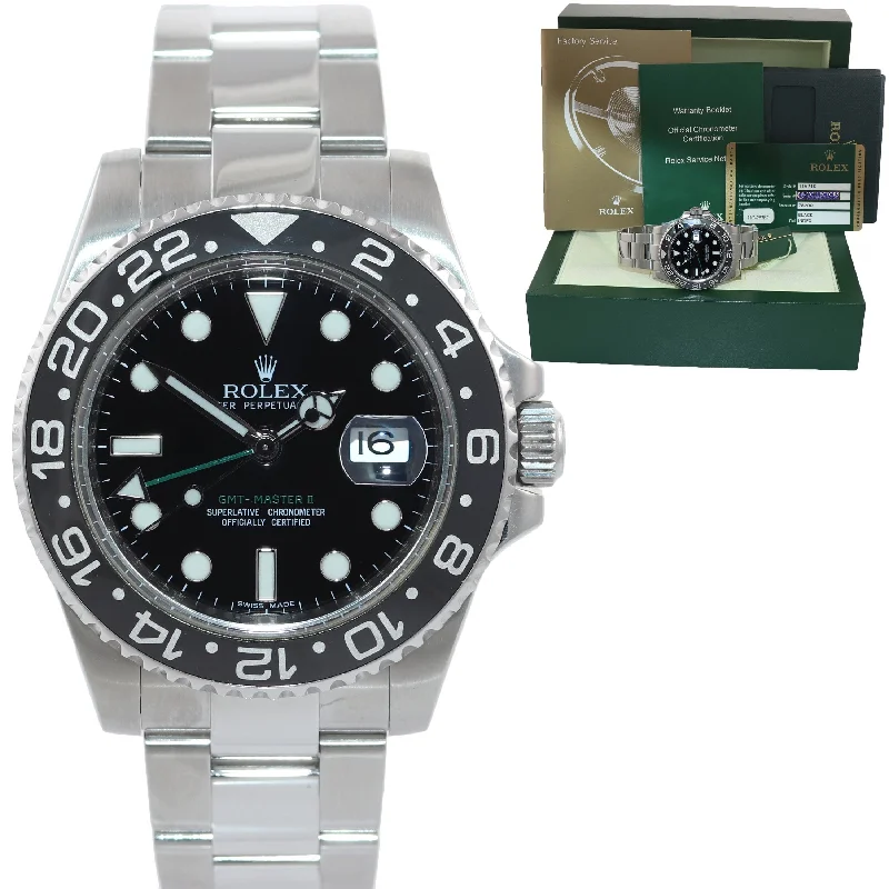 Waterproof Designer Watch-DISCONTINUED PAPERS Rolex GMT Master II 116710 Steel Ceramic Black Green Watch