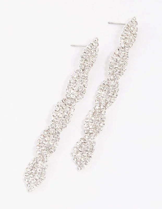 Silver Stud Earrings-Silver Twisted Chain Drop Earrings