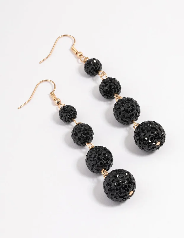 Handcrafted Earrings-Black Triple Ball Drop Earrings