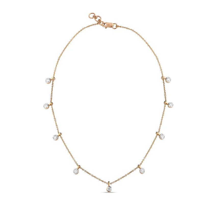 Multi-Layer Gold Necklace-Dangling Bezel Diamond Charm Necklace