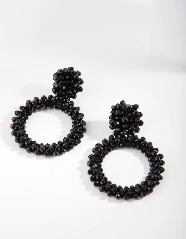 Tiny Stud Earrings-Black Cluster Bead Drop Earrings