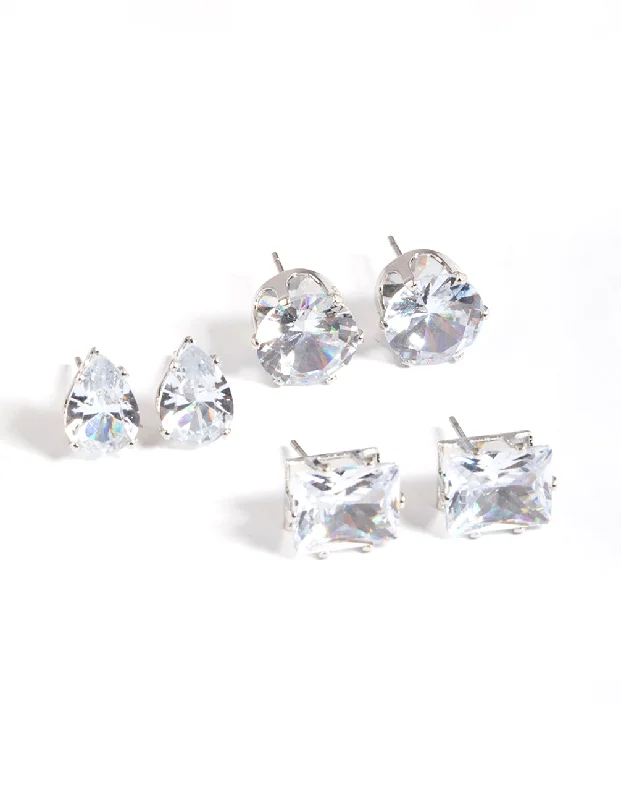 Elegant Stud Earrings-Silver Statement Stud Earrings Pack