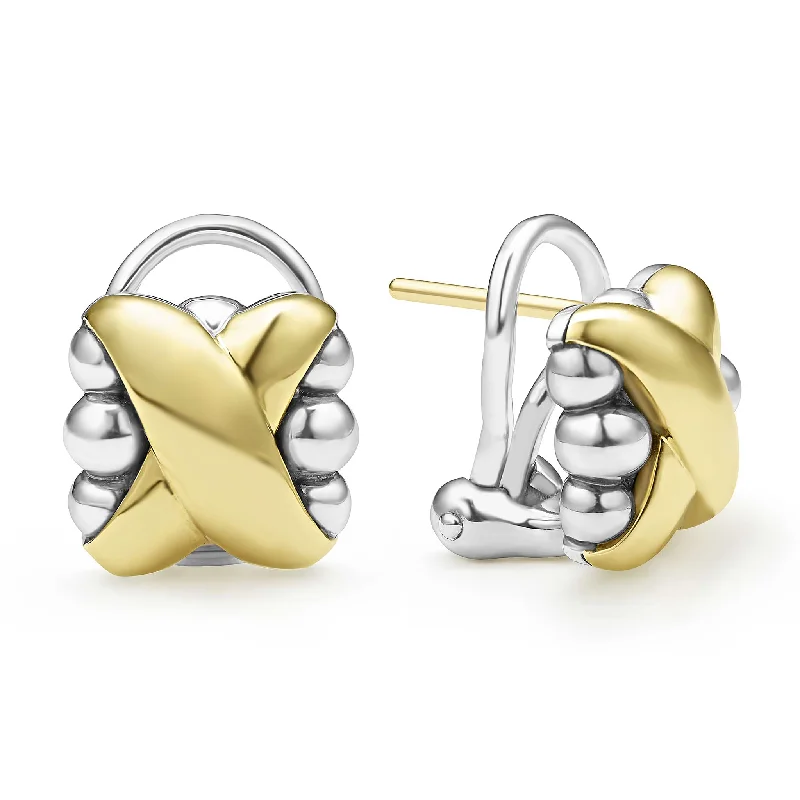 Luxury Silver Earrings-Embrace Two-Tone X Omega Clip Earrings