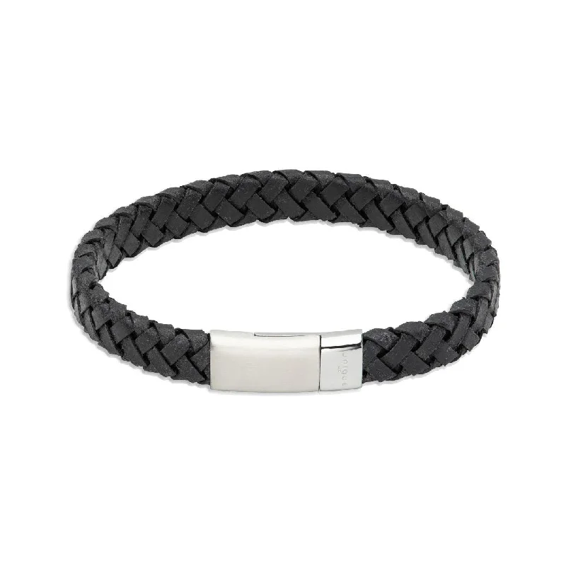 Men’s Silver Bracelet-Unique & Co Sesame Woven Leather Bracelet