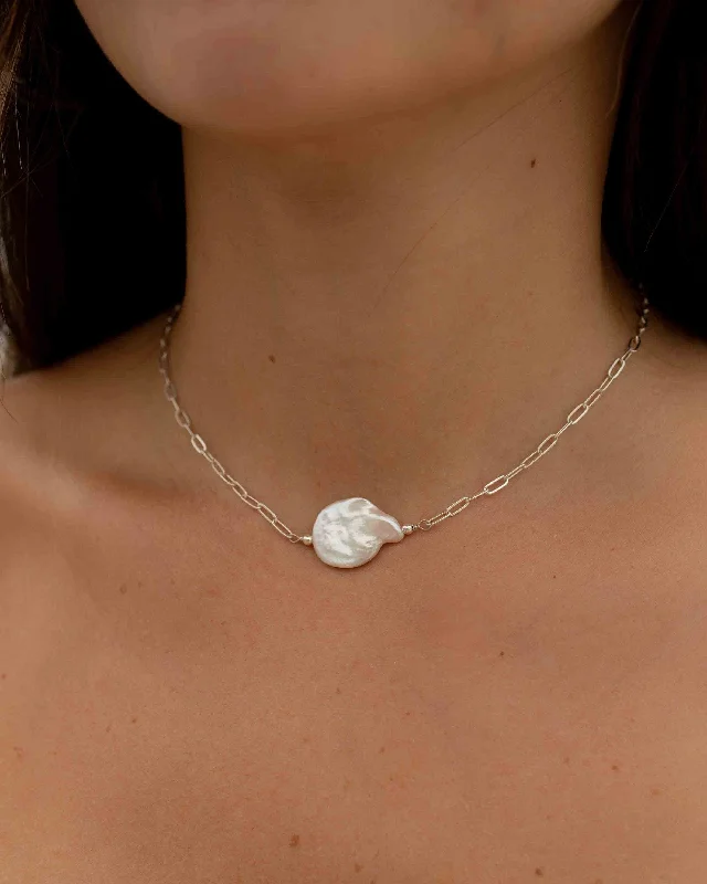 Modern Heart Necklace-Baroque Coin Pearl Necklace ~ Gold Filled or Sterling Silver