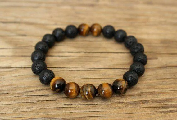 Custom Diamond Bracelet-Tigers Eye x Lava Rock Sage Bracelet