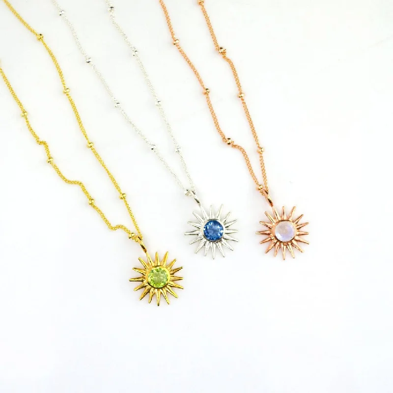 Chain with Pendant Necklace-Sun Burst Necklace, Birthstone Sunshine Pendant [5mm]