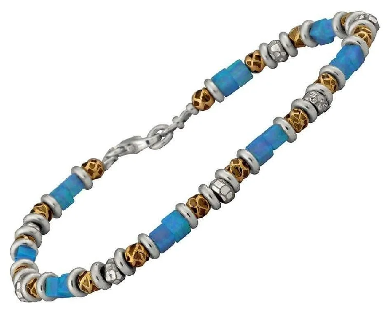 Dainty Gemstone Bracelet-Gold and Blue Opal Cubes Bracelet