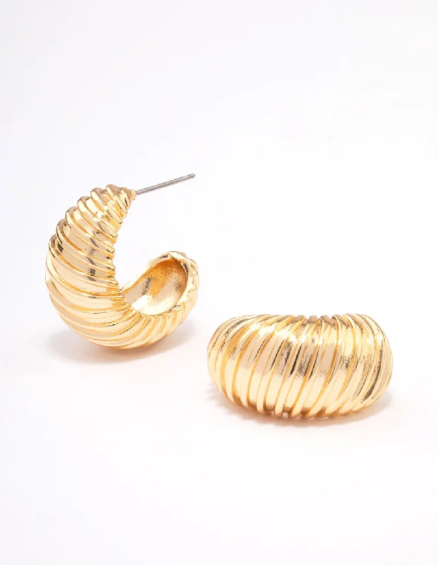 Custom Pearl Earrings-Gold Plated Bold Croissant Hoop Earrings