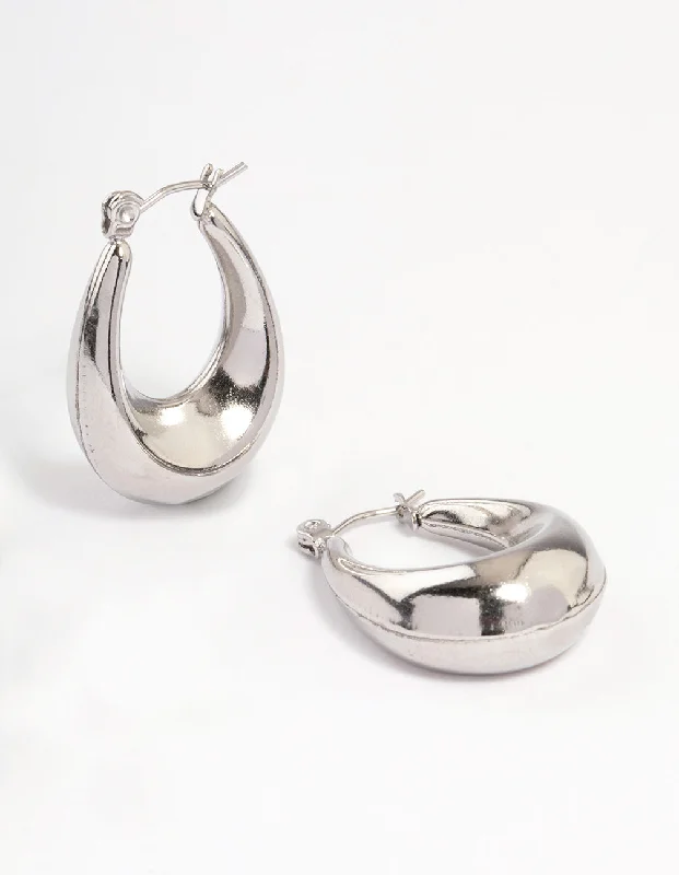 Sterling Silver Earrings-Surgical Steel Wide Oval Hoop Earrings