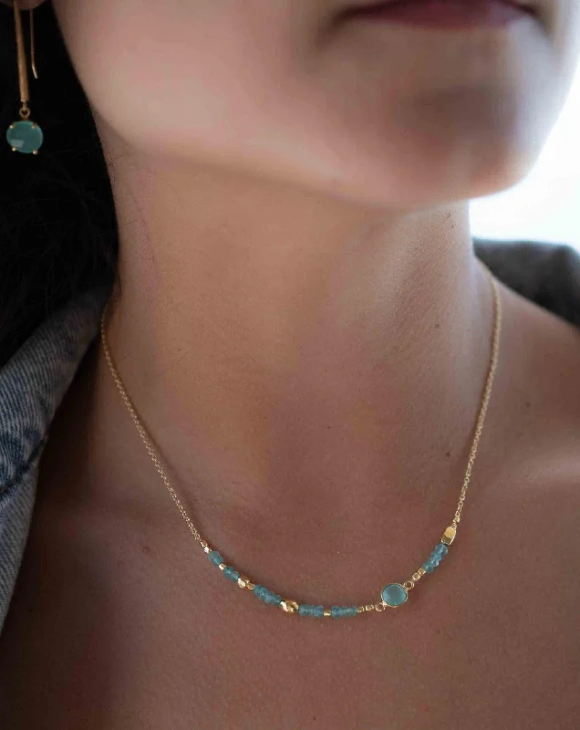 Double Pendant Crystal Necklace-Aqua chalcedony ~ Necklace ~ Gold Plated 18k ~ Choker ~ MN108