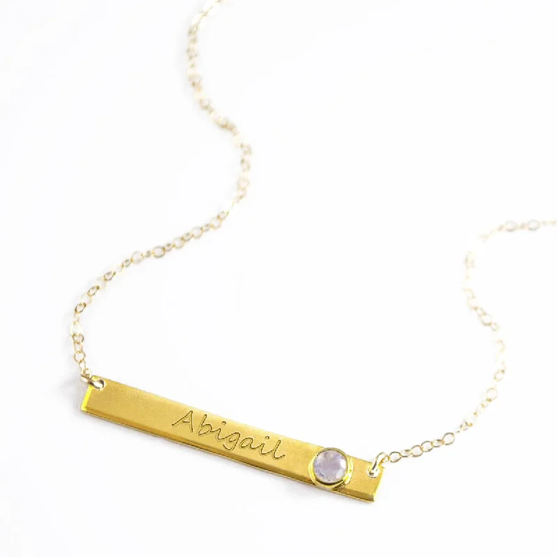 Silver Double Layer Necklace-June Custom Bar Necklace with Bezel Birthstone