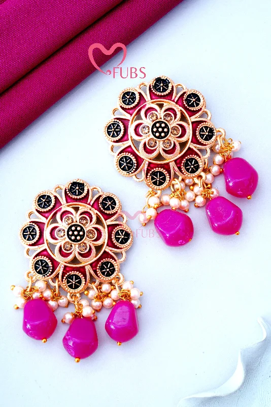 Hoop Earrings for Women-Flower Design Beaded Studs Earrings