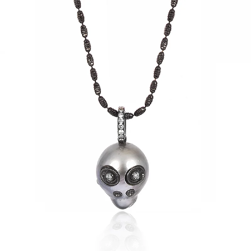 Simple Crystal Pendant Necklace-Pearl Skull Necklace