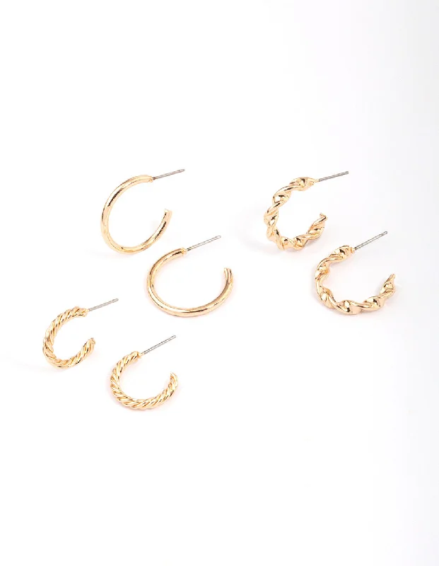 Oval Hoop Earrings-Gold Twisted & Polished Hoop Earring 3-Pack