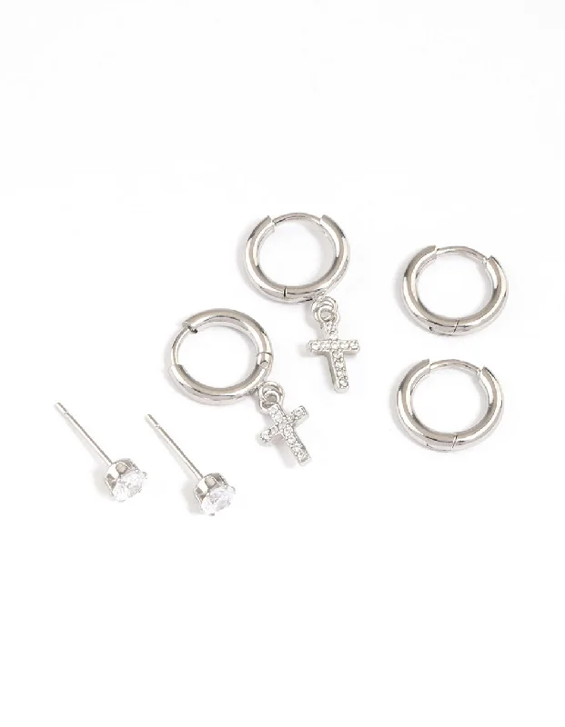 Large Dangle Earrings-Surgical Steel Small Cross Huggie Earrings Pack